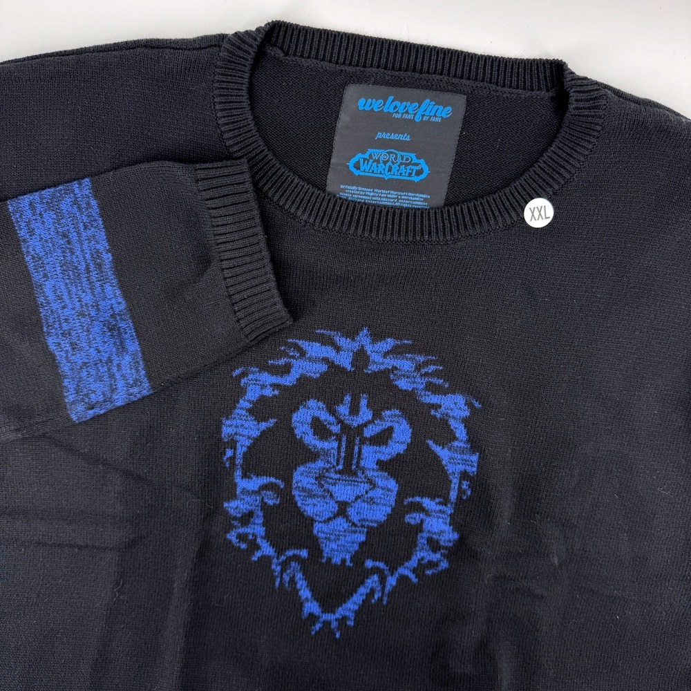 WeLoveFine World of Warcraft Sweater Mens XXL Black Blue Alliance Lion Crest